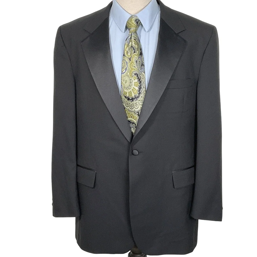 Jos A Bank Tuxedo Blazer‎ Men 44R Black Tie Jacket Formal Wool Suit Jacket Party